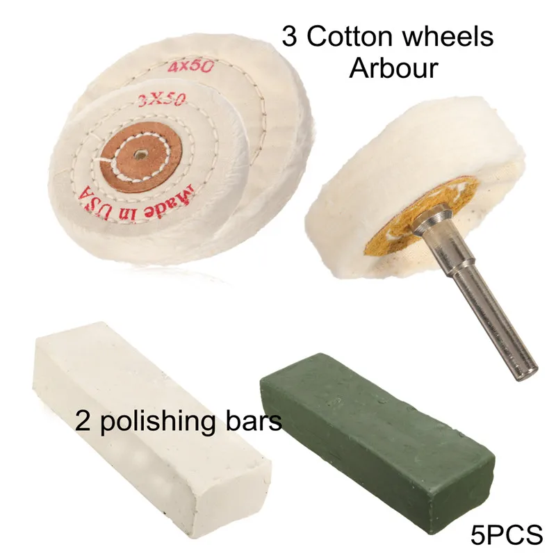 Polishing Wheel Kit 3 Wheels Arbour & 2 Polishing Bars For Metal