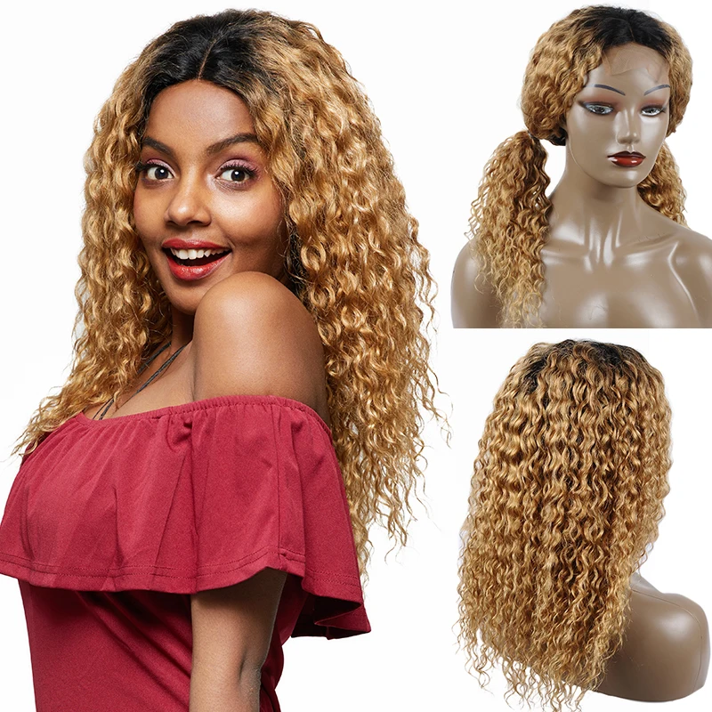 Remyblue T1B/27 Ombre Blonde 4*4 Lace Closure Human Hair Wigs Pre Plucked 180% Density Brazilian Water Wave Remy Human Hair Wigs