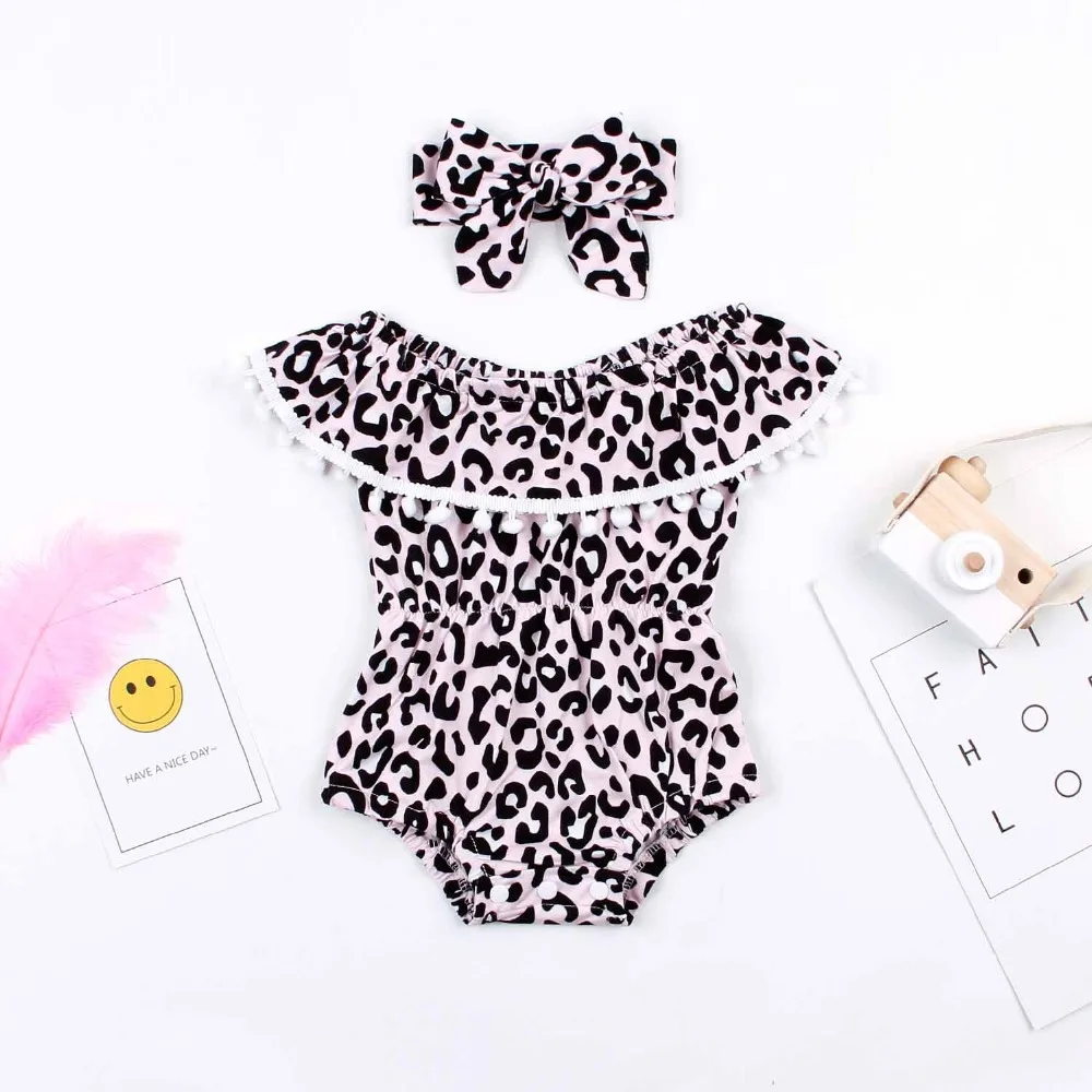 

Baby Girl Summer Clothes Sets Leopard Print Onesie Headband Newborns Babies 2PCS Outfits Fashion Toddler Outerwear Clothing 0-2Y