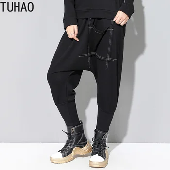 

TUHAO Spring Hip-Hop Harem Pants Plus Size Women Black Elastic Waist Baggy Trousers Big Pockets Gothic Long Pantalon JA240