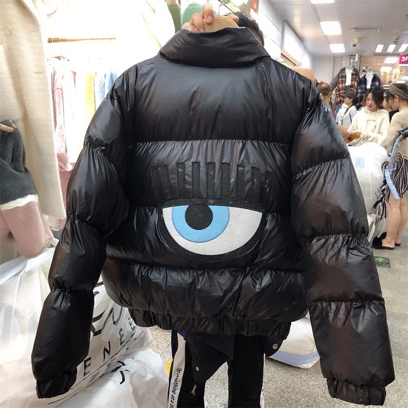 2018 Winter Loose Parkas Women Fashion Cartoon Patch Cotton-padded Jacket Ladies Thick Warm Short Bread Coat Student Basic Parka