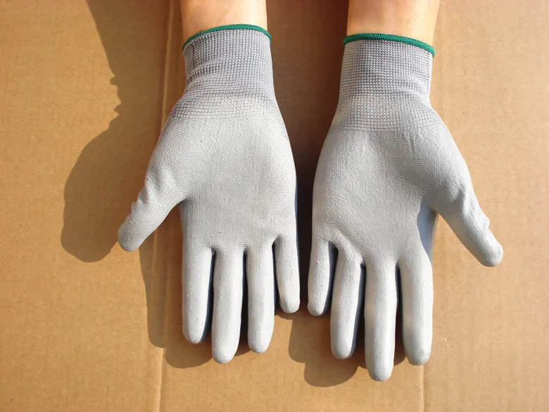 12 пар/лот PU518 черные нитриловые перчатки, 13G с ПУ-покрытием ладонной части рабочие перчатки