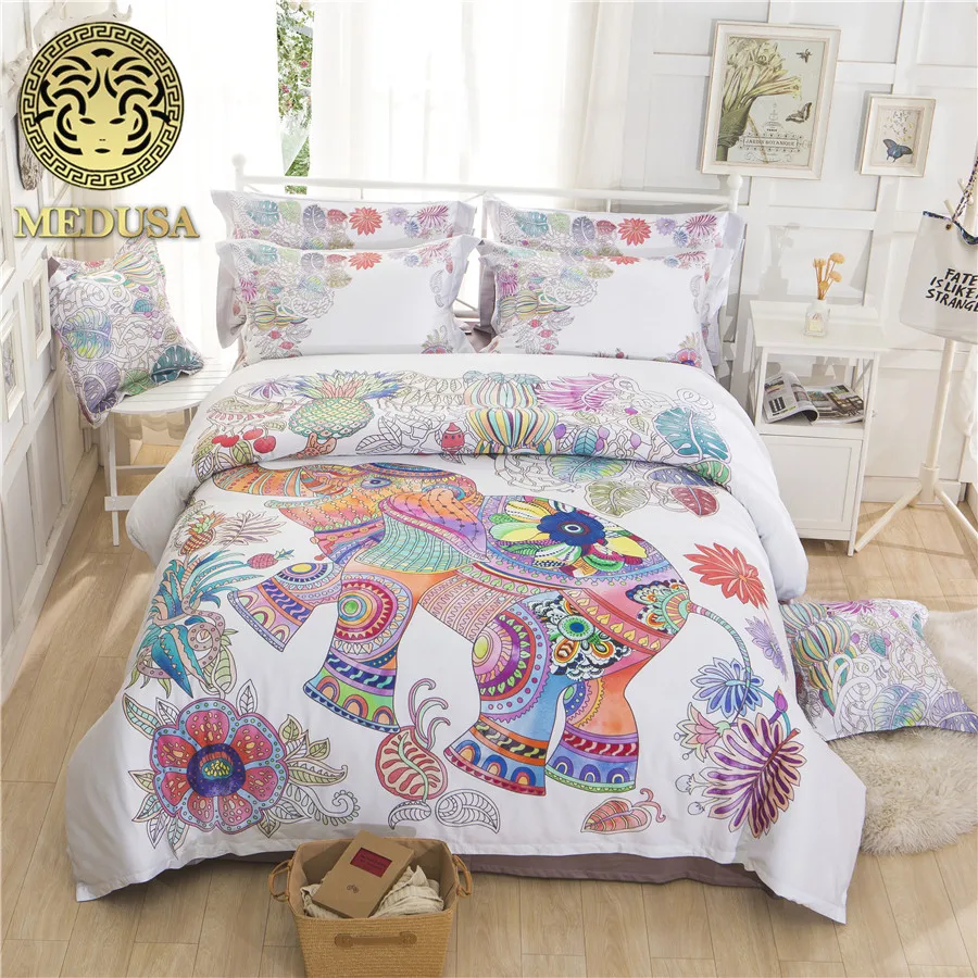 

Medusa 60S dumask 3d elephant Bedding set king queen size 4pcs duvet cover flat sheet pillow case bed linen set