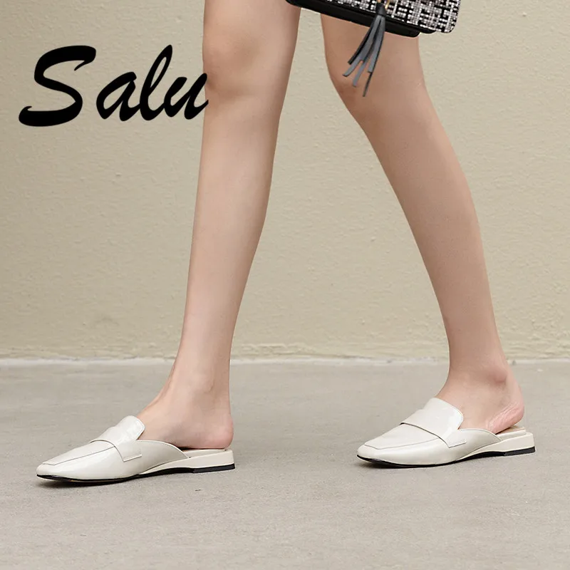 

Salu 2019 Women Gladiator Mueller Shoes Sexy Spring Summer Comfort Genuine Leather Casual Shoes Woman Square Low Heel Sandals