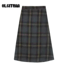 Новинка Осень-зима, Женская шерстяная юбка в английском стиле, Длинная шерстяная облегающая клетчатая зимняя прямая юбка