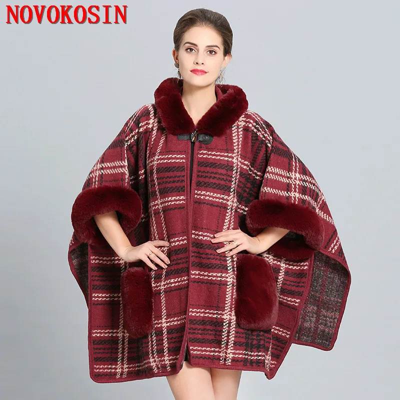 Kopen 2018 Vrouwen Faux Wol Bontkraag Gedrukt Vest Winter Warm Dikke Lange Batwing Mouwen Poncho Plus Size Dames Harige Jas