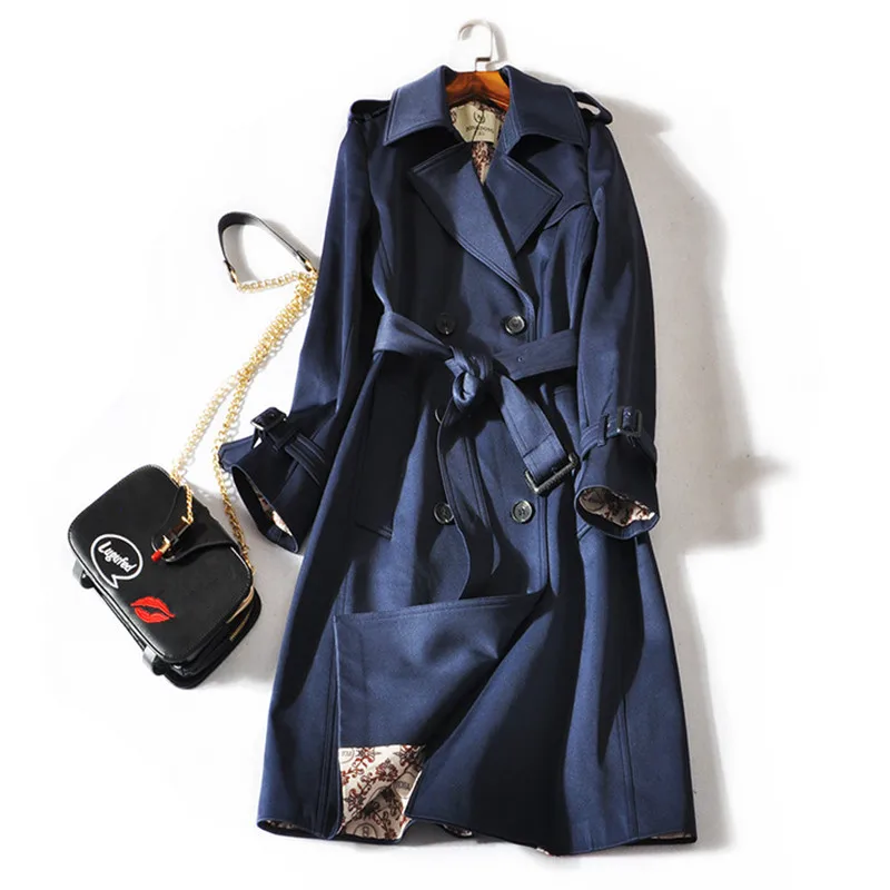 

2019 Autumn Women Double Breasted Long Trench Coat With Belt Windbreaker Female Classic Casual Office Lady Business Outwear R642