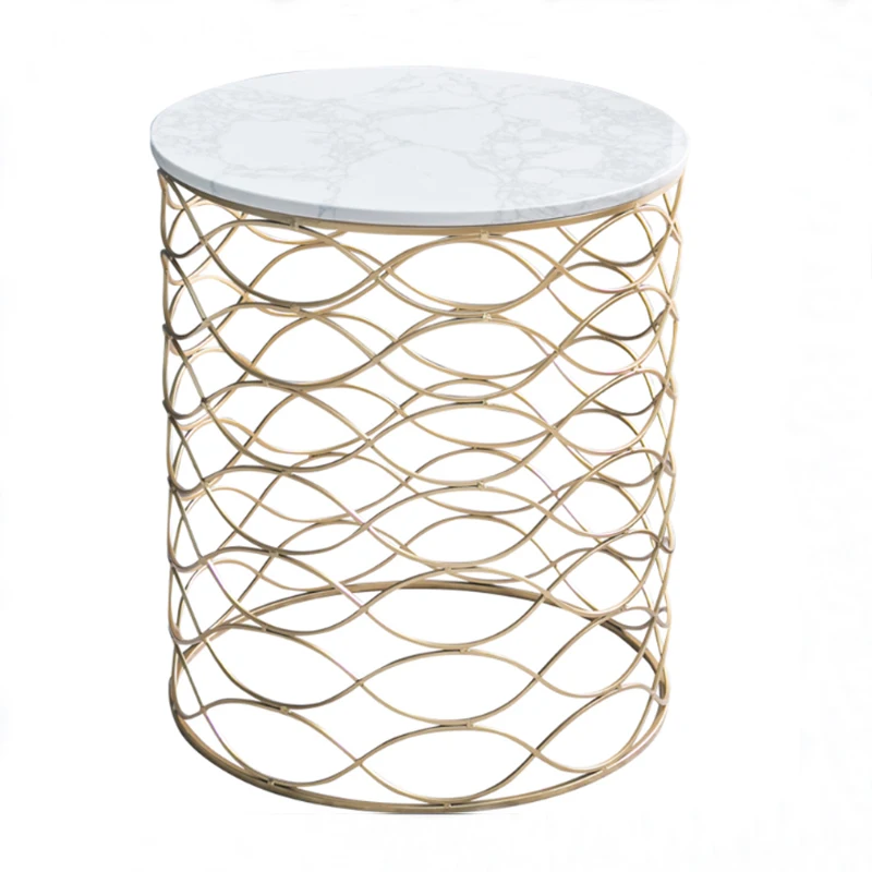 Round Marble Top End Table Living Room Metal Coffee Table
