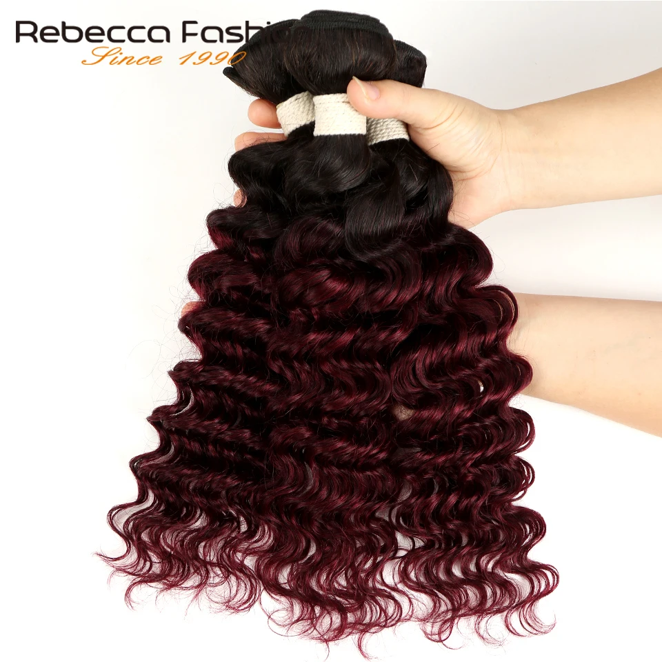

Rebecca Ombre Peruvian Deep Wave Bundles 3/4 Pcs Non Remy 2 Tone Color T1B/27# T1B/30# T1B/99J# 100% Human Hair Bundles