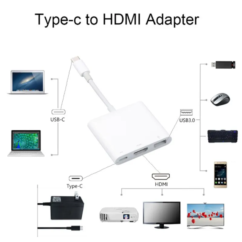 Кабель-адаптер Type-C USB C-HDMI зарядный преобразователь 3 1 типа c штекер-гнездо