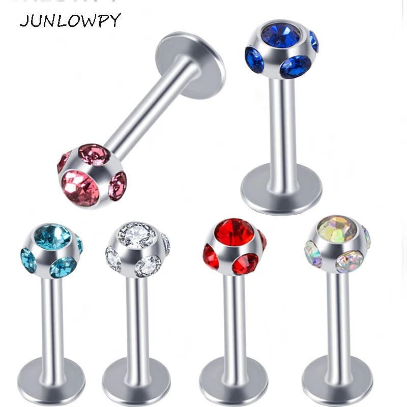 

JUNLOPWY Stainless Five Crystals Lip Rings Ear Stud Piercing Labret Barbells Helix Tragus Earring Cartilage Body Jewelry 100pcs