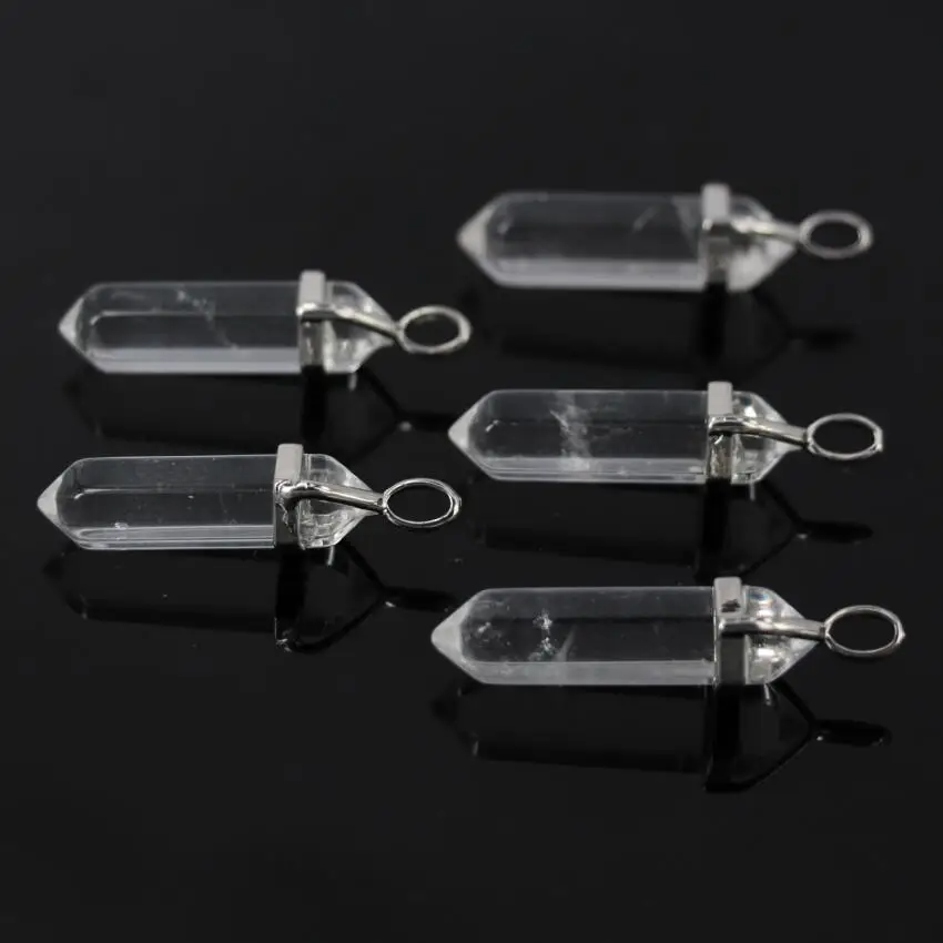 

Natural Clear Quartz Crystal Hexagon Point Pendant,Sliver Plated Faceted Crystal double point,Stick Reiki Chakra Pendant