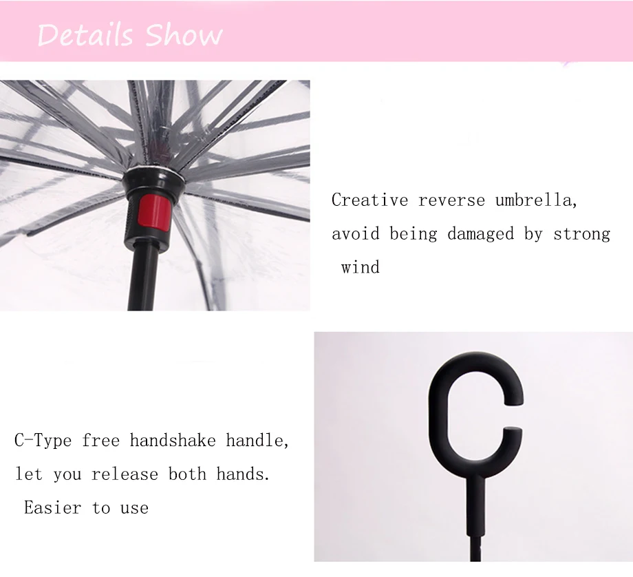 GQIYIBBEI двухслойный прозрачный обратный Зонт с c-образной ручкой Sakura, мужской перевернутый Зонт от дождя, Женский дождевик для использования в автомобиле