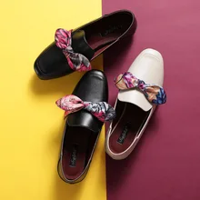 Женские оксфорды из мягкой кожи с узлом-бабочкой; маленькие кожаные туфли; женские лоферы с квадратным носком; эспадрильи для отдыха; женская обувь на плоской подошве