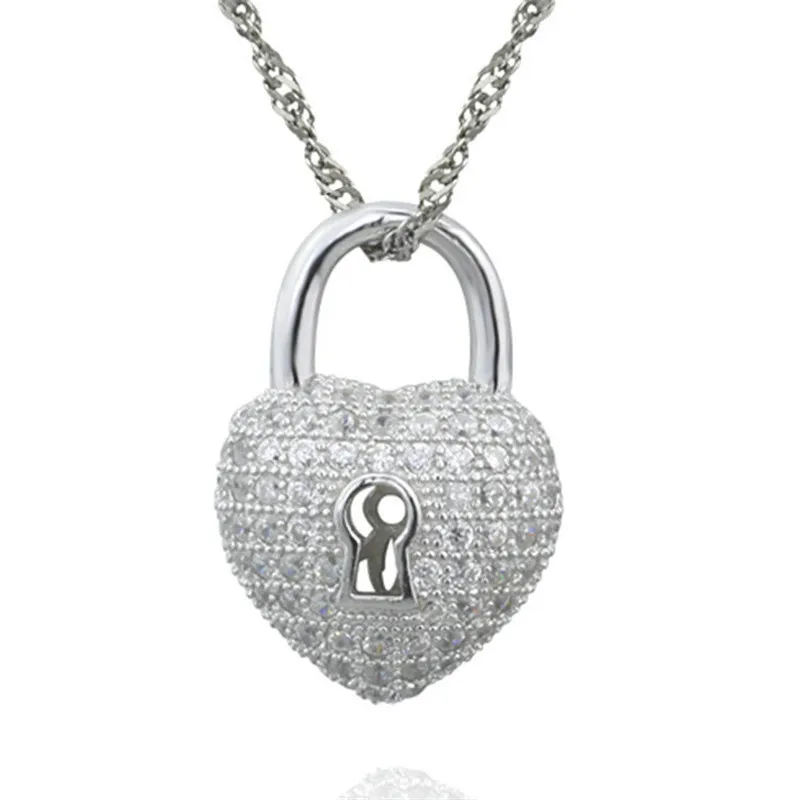 100 S925 Sterling Silver Jewelry Lock Pendant Fashion Charms Necklace