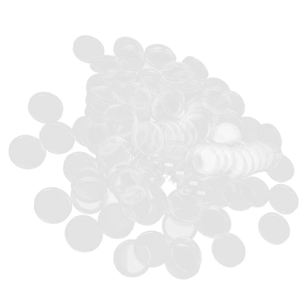 100Pcs Coins Containers Clear Plastic Coins Capsules Boxes Holder Round 32mm