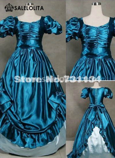 Благородный и элегантный синий короткий с пышными рукавами Готический Бальные платья в викторианском стиле/платье для вечерние/карнавальное платье
