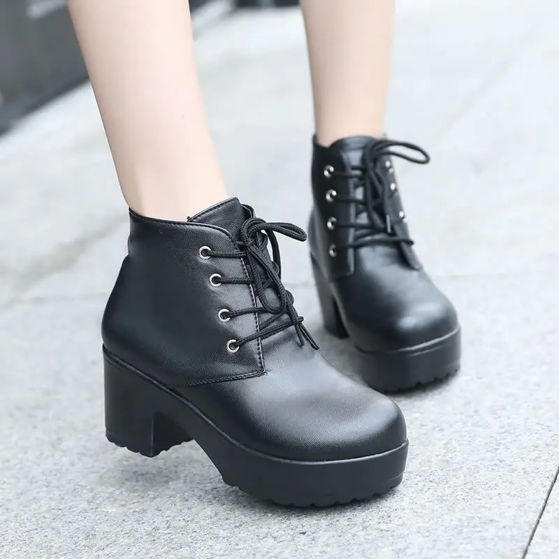 

QUANZIXUAN Women Boots Fashion Motorcycle Boot Women Martin Boots Ankle Boots Women High Heels Black Platform Women Shoes