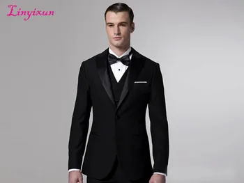 

Linyixun Black Groom Tuxedos Men Wedding Suits Blazers Bridegroom suits Prom Clothing Two Buttons Custom Formal Suits