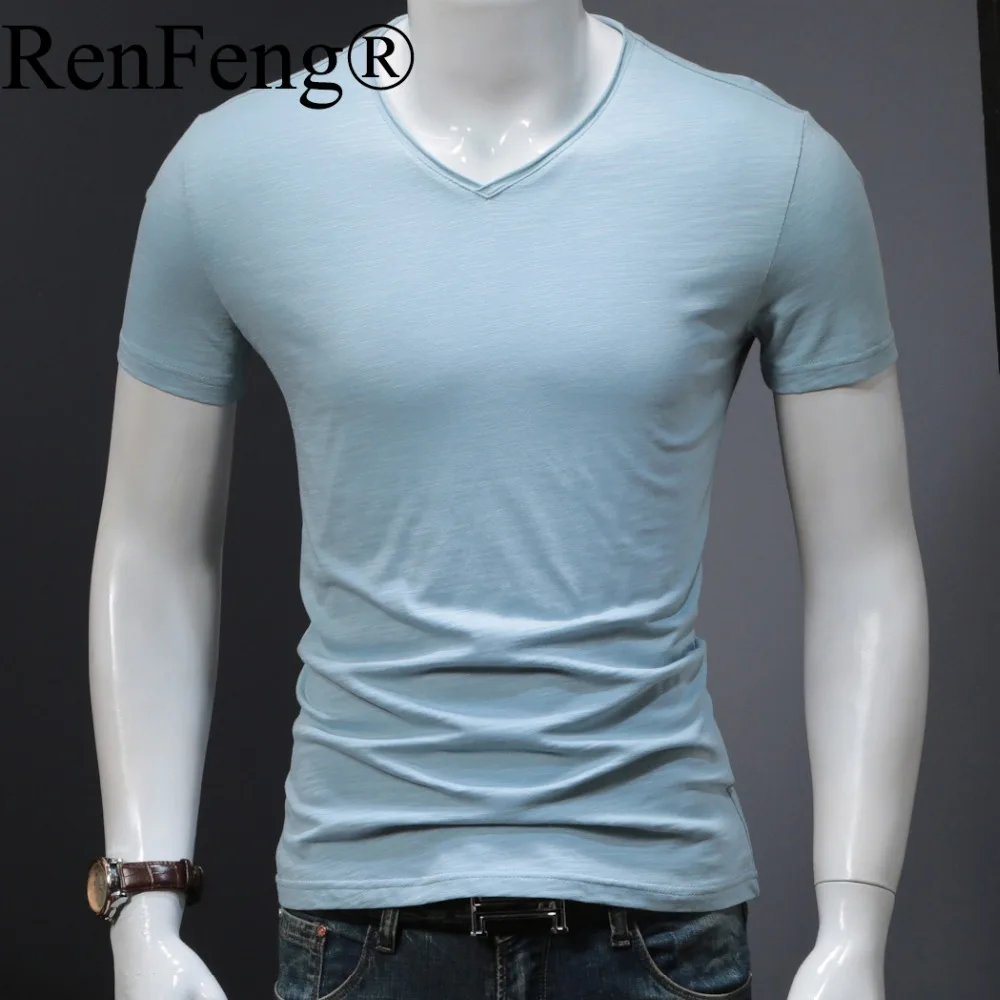 Men's Short Sleeve t shirt men Casual T-Shirts Summer Solid Color Cotton Slim Fit Men Tees Tops Basic Style Fitness Male TShirt (3)