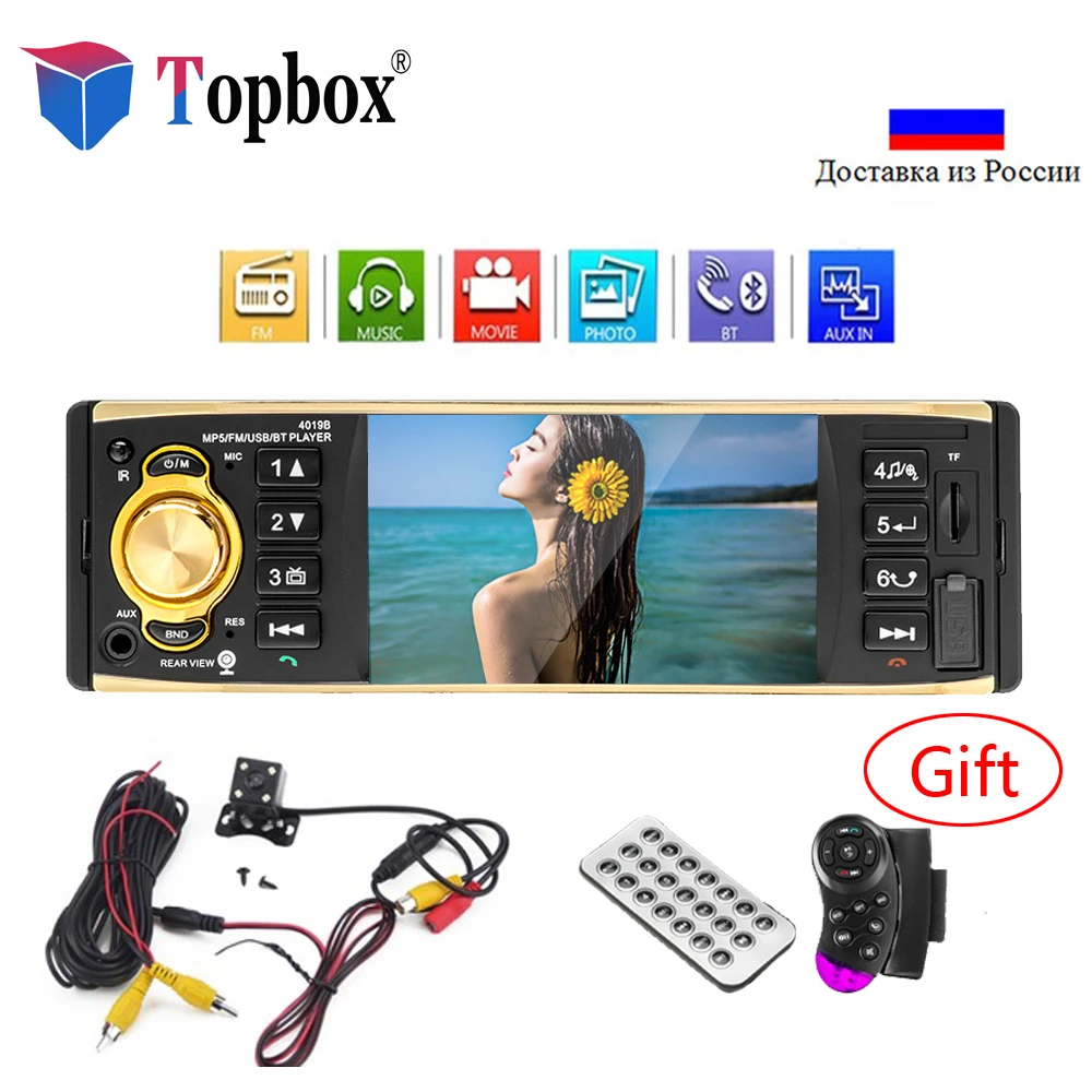 

Topbox Autoradio 4019B 1 One Din MP3 Player Car Radio Audio Bluetooth Radio Station USB AUX FM Rearview Camera Remote Control
