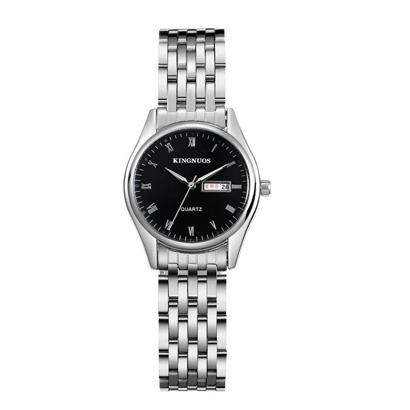 Women Silver Black Парные часы для мужчин и женщин, стальные водонепроницаемые Kingnuos часы, мужские часы, светящиеся часы с датой, Hodinky для влюбленных, Relogio Feminino - Цвет: Women Silver Black