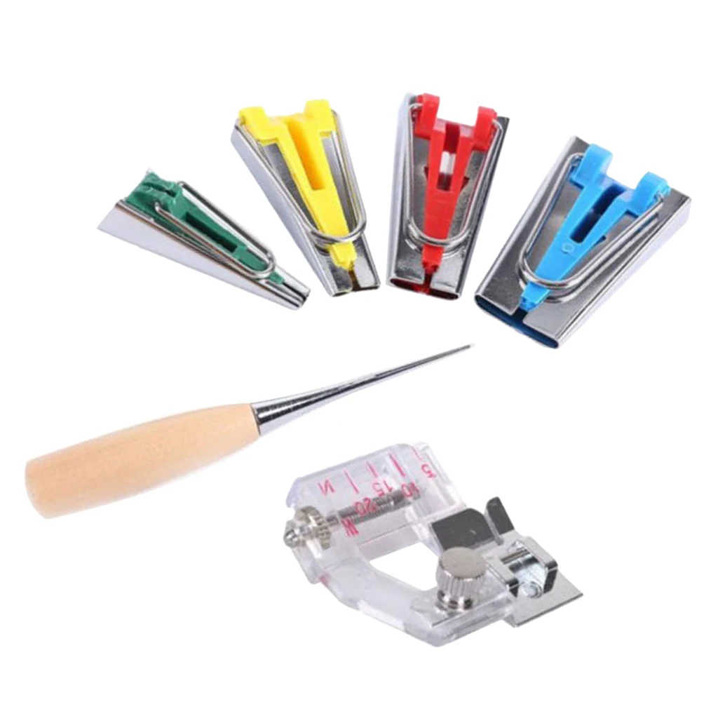 1 Set Fabric Bias Tape Maker Kits for Sewing Quilting Awl and Adjustable Binder Foot
