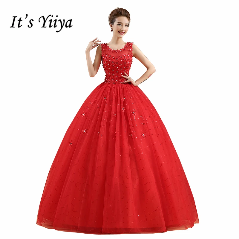 It's Yiiya Real Photo Sequins Flowers O neck Wedding Dresses Princess