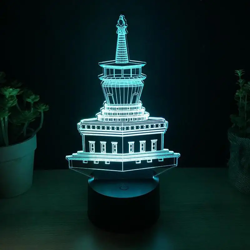 Тибетская буддийская пагода 3d ночник светодиодный семь цветов визуальный