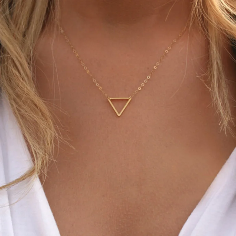 Simple Chain Necklace Gold Silver Triangle Necklace Women Delicate Mini