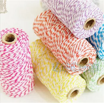 

Free Shipping 15pcs Copper/Natural Cotton Baker Twine Red Green Black or Pink 100 Metre Roll Candy Sripe Birthday Gift Pack
