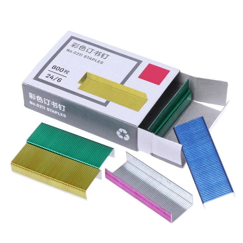 

800Pcs/Box 12mm Creative Colorful Metal Staples No.12 24/6 Binding Stapler Office Binding Supplies School Stationary