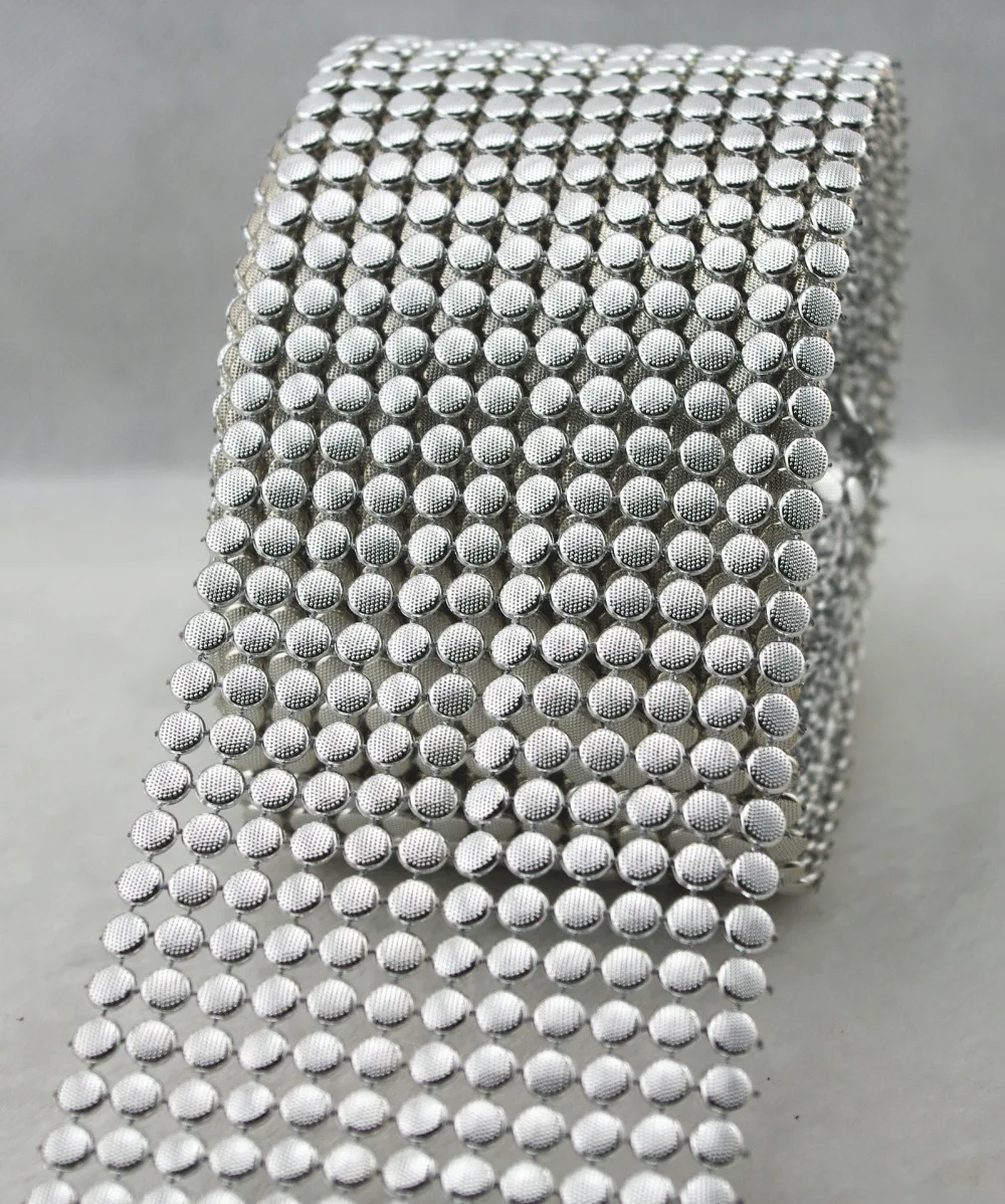 

12Row Button Mesh Ribbon Silver Diamante Wedding Table Crystal Wrap