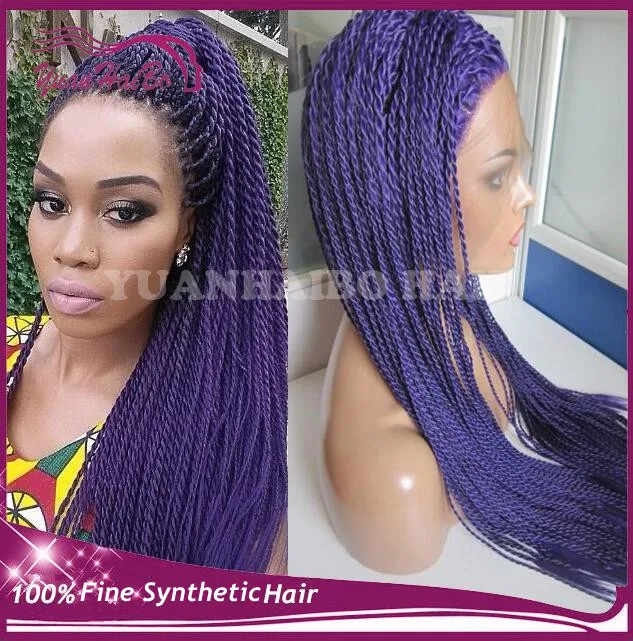 Synthetic purple braiding hair havana senegalese twist lace wigs full