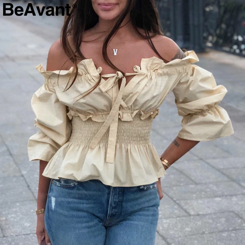 BeAvant с открытыми плечами на шнуровке женская блуза рубашка Элегантная Высокая
