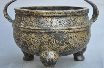 

7"marked old chinese pure bronze copper Carved Flower incense burner Censer