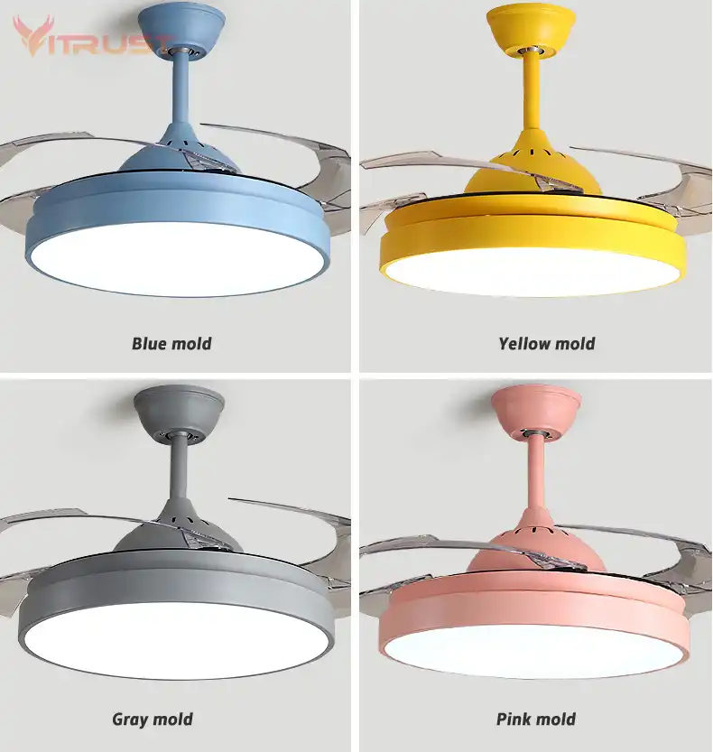 42 Modern Invisible Fan Chandelier With 4 Abs Clear Retractable Blade Mute 3 Gear Wind Speed Timing Indoor Low Profile Ceiling