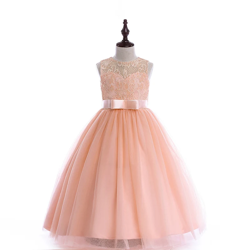 Платье трапециевидной формы для девочек, длинное стильное детское праздничное платье, 2 цвета, 8, 10, 12, 14, 16 лет, детская одежда для подростков, свадебное платье для девочек-подростков - Цвет: light pink