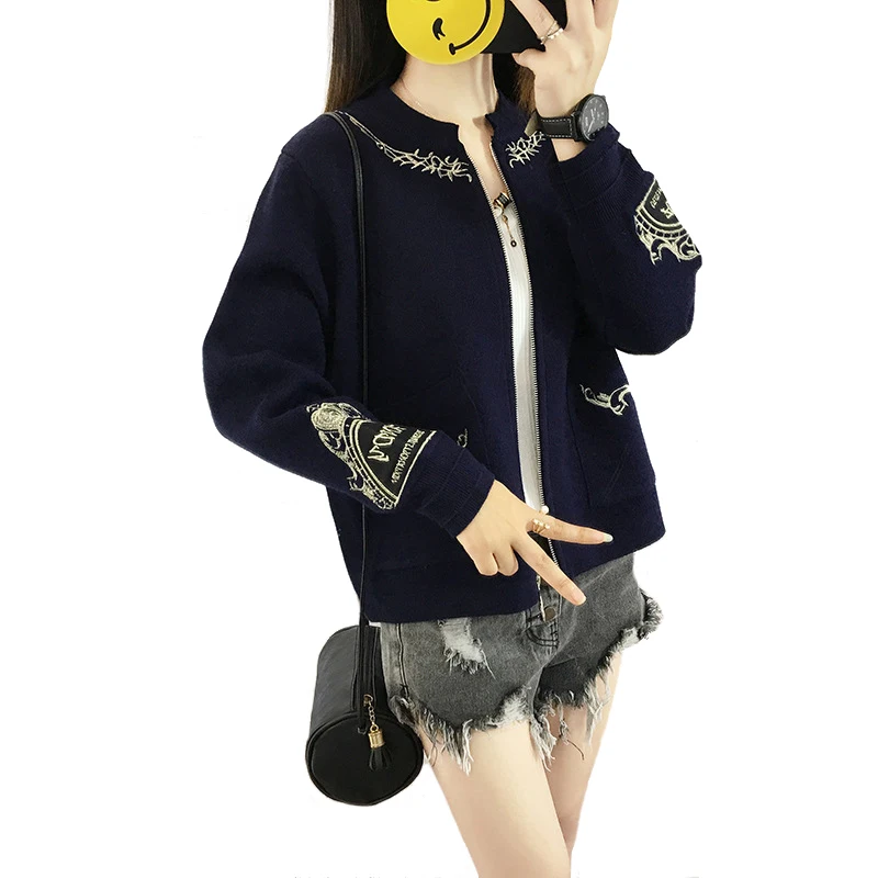 Embroidery Baseball Jacket 2018 Fall Winter New Knitted Floral