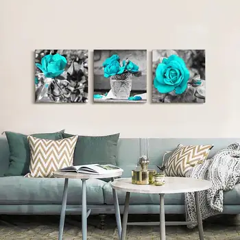 

Wall Art for Bedroom Simple Life Black and white Rose flowers Blue Canvas Prints for Home Decoration