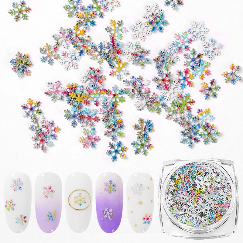 

Mtssii 1Box 3D Snowflakes Colorful Metal Slices Nail Art Sequins Christmas Decoration Nail Polish Thin Sticker Design Manicure