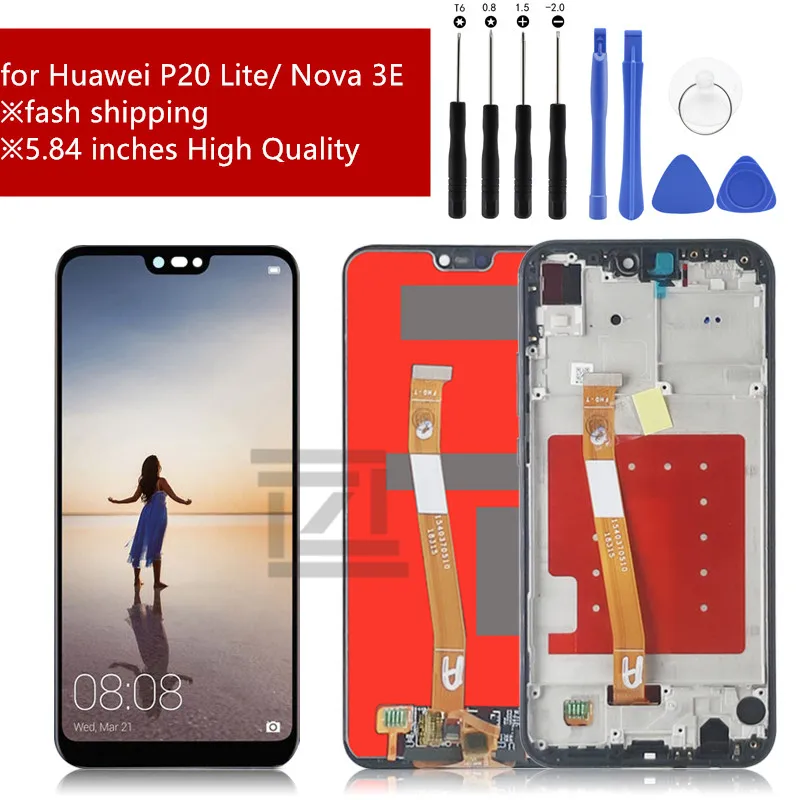 Для Huawei P20 Lite ЖК дисплей сенсорный экран дигитайзер в сборе Замена + рамка для HUAWEI