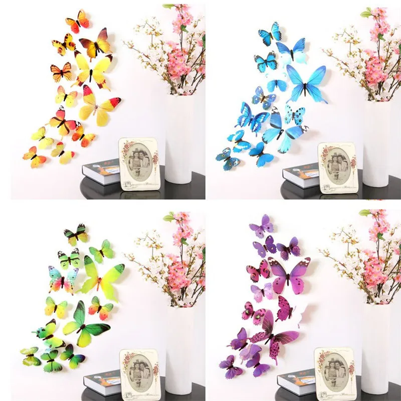 Wall Decor 12pcs Pvc 3d Cute Butterflies Wall Stickers Art Decals Diy