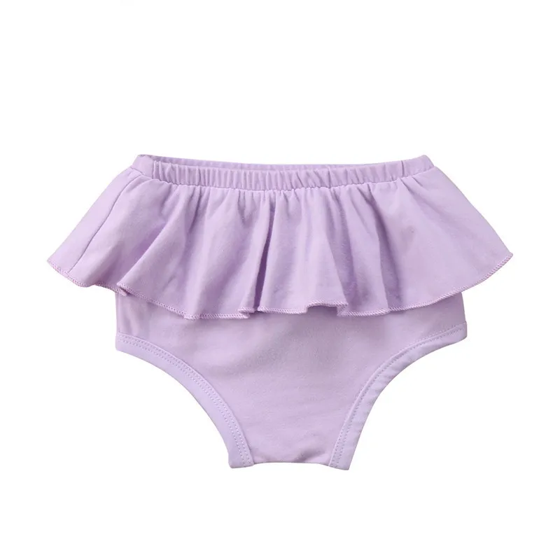 Трусики для маленьких девочек, шорты пышные трусики с узорами и рюшами для новорожденных, Очаровательные девочки-младенцы, цветные однотонные шорты с оборками - Цвет: Фиолетовый