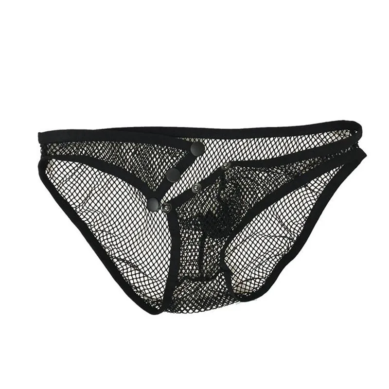 c strings underwear Men's Low Waist See Through Snap On Mesh Micro Briefs Sheer G-String Thongs Underwear Gay Sexy Lingerie black teddy lingerie