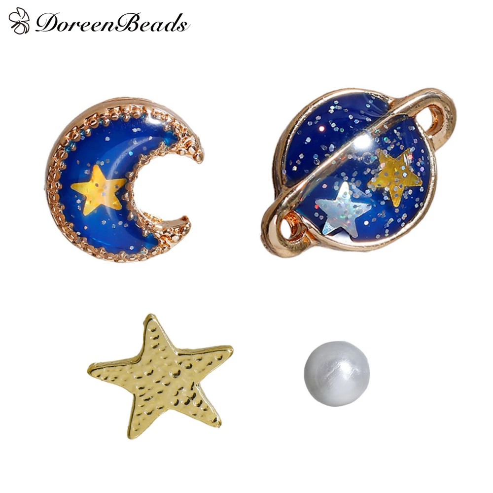 DoreenBeads 2016 Лето Синий Пятиконечная Звезда Луна Планета Серьги гвоздики сережки