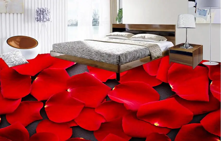 3d flooring photo wallpaper Romantic rose petals 3d floor painting wallpapers for living room adhesive wall paper modern floor