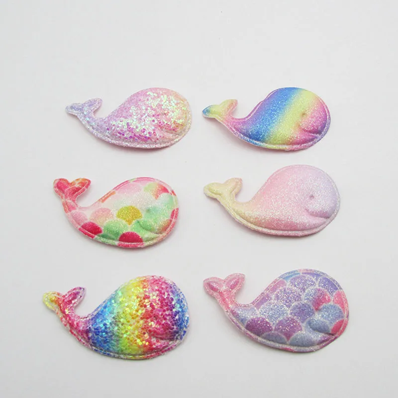 

24pcs/lot 5.5*3cm Multi color Glitter Whale Padded Appliques for DIY Accessories Craft Handmade Decoration