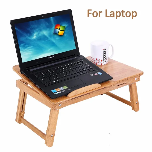 Aingoo 100% Bamboo Laptop Standing Desk Foldable Breakfast Serving Bed Tray Living Room Computer