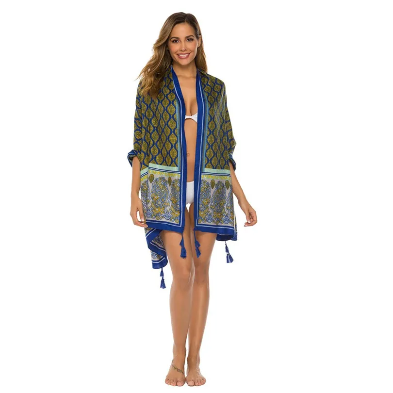 New Summer Women Beach Skirts 2019 Long Hippie Flowers Printed Elastic Waist Beach Towel Cloak Skirt #E11 (48)